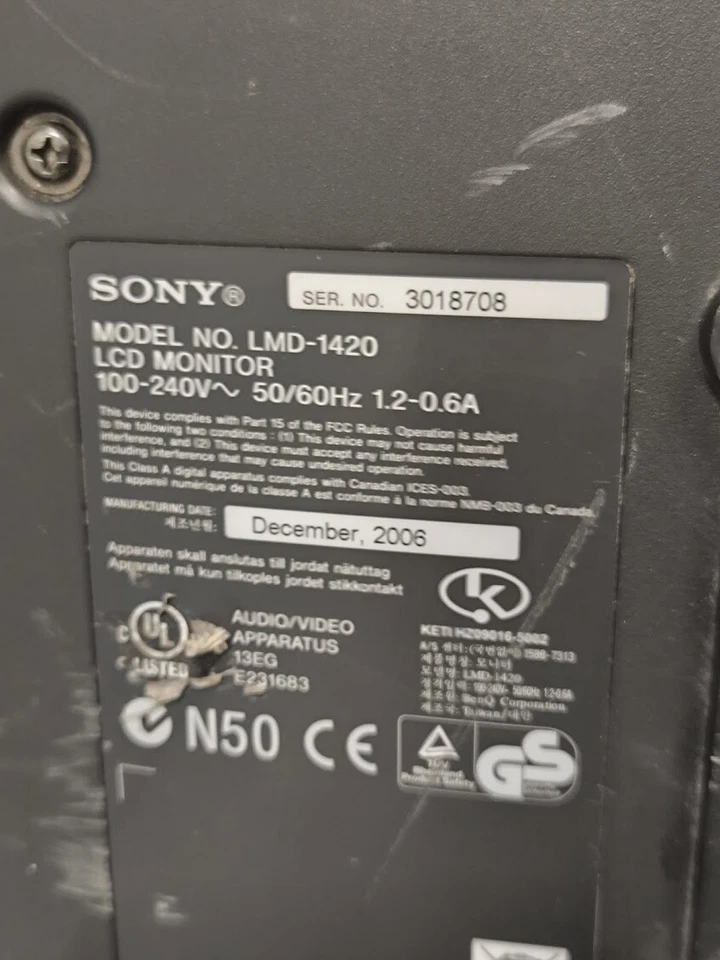 Sony LMD-1420 LCD Monitor - Ungetestet, Modell 2006, Keine Zubehör - Bild 2 von 4