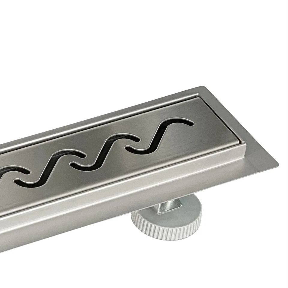 CANALINA CANALETTA DOCCIA ACCIAIO INOX SCARICO PAVIMENTO GRIGLIA ONDA 60-100CM - Immagine 4 di 4