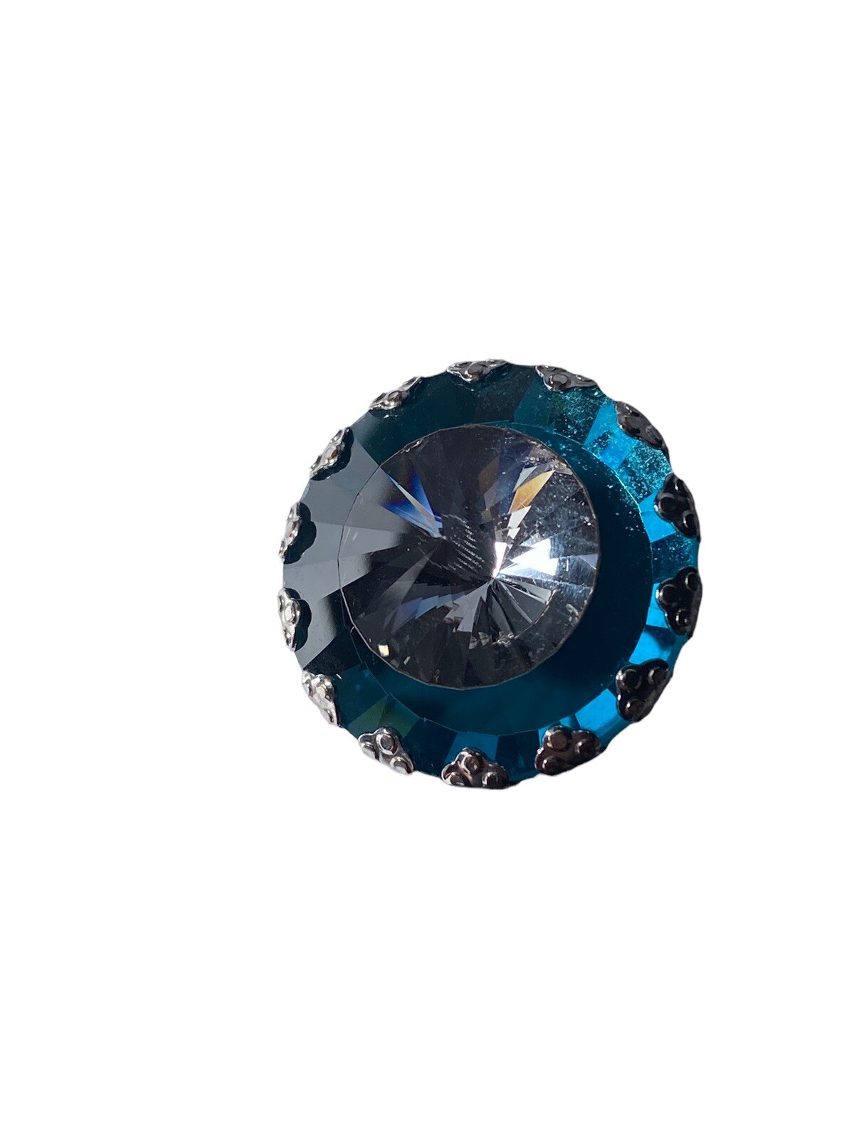 Bold Blue Round Statement Ring Bicone Crystal Sil… - image 10