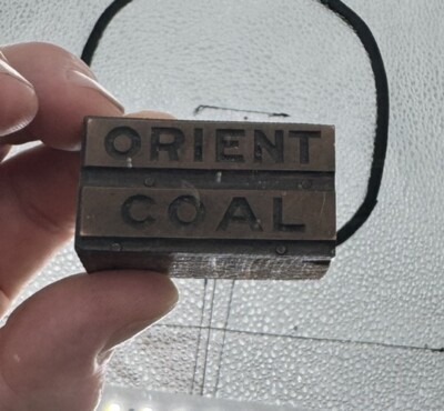 Antique  ORIENT COAL  INDUSTRIAL Wood Metal Print Block Ink Stamp Logo