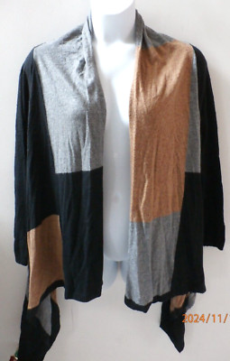 NEIMAN MARCUS Open Front Cascading Cashmere Wool Blend Cardigan Sweater Sz L