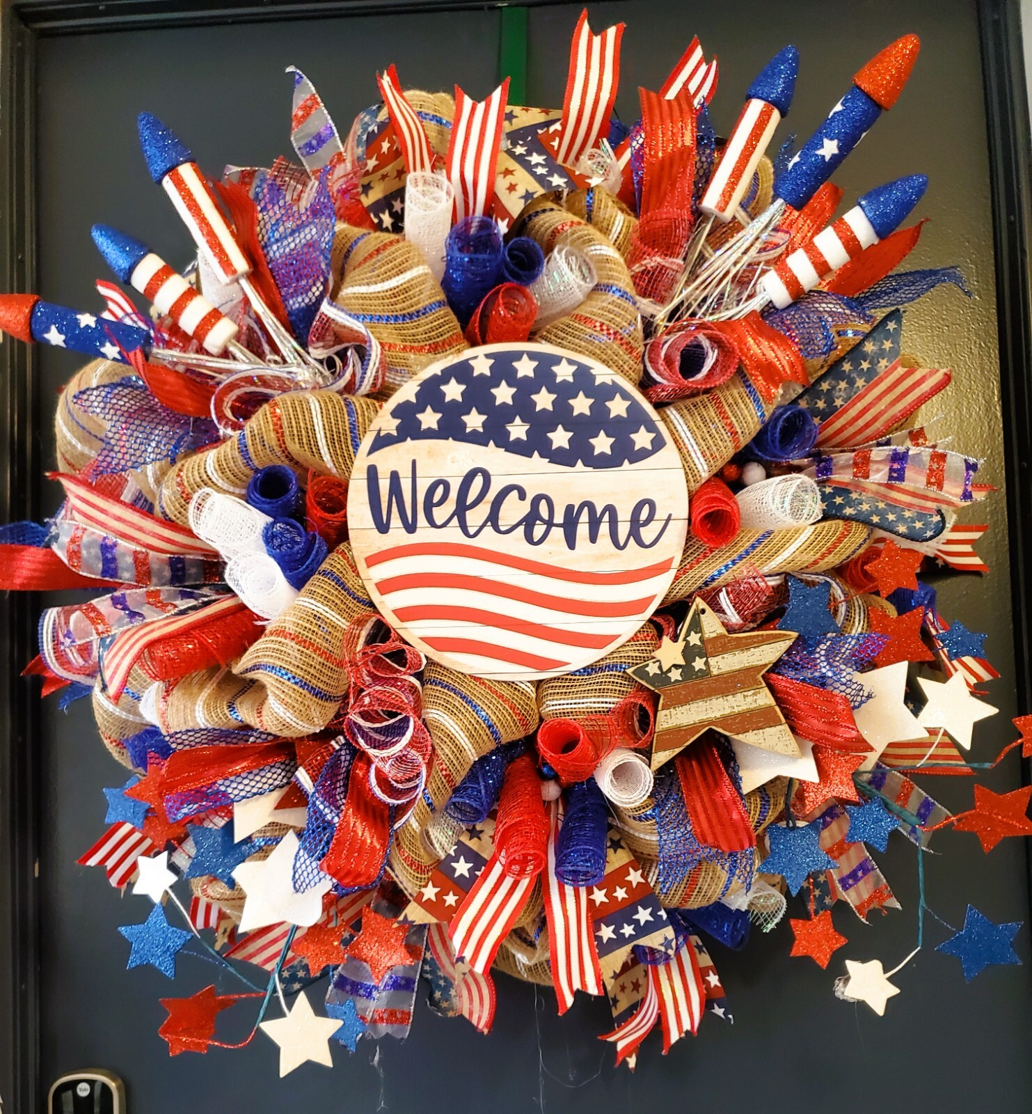 Patriotic 4th of July front door wreath for Independence Day and remembrance