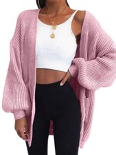 Women Chunky Knitted Oversize Cardigan Ladies Balloon Sleeve Long Short Cardigan