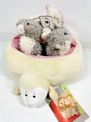 HCM Osternest mit 2 Hasen Ostern Kuscheltiere Plüsch Osterkorb Stoff Osterhase Deko