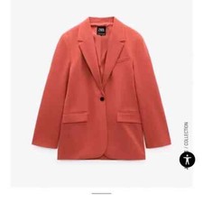 NWT Zara Berry Red Oversized One Button Blazer Suit 1255/734/624 XS Pad Shoulder