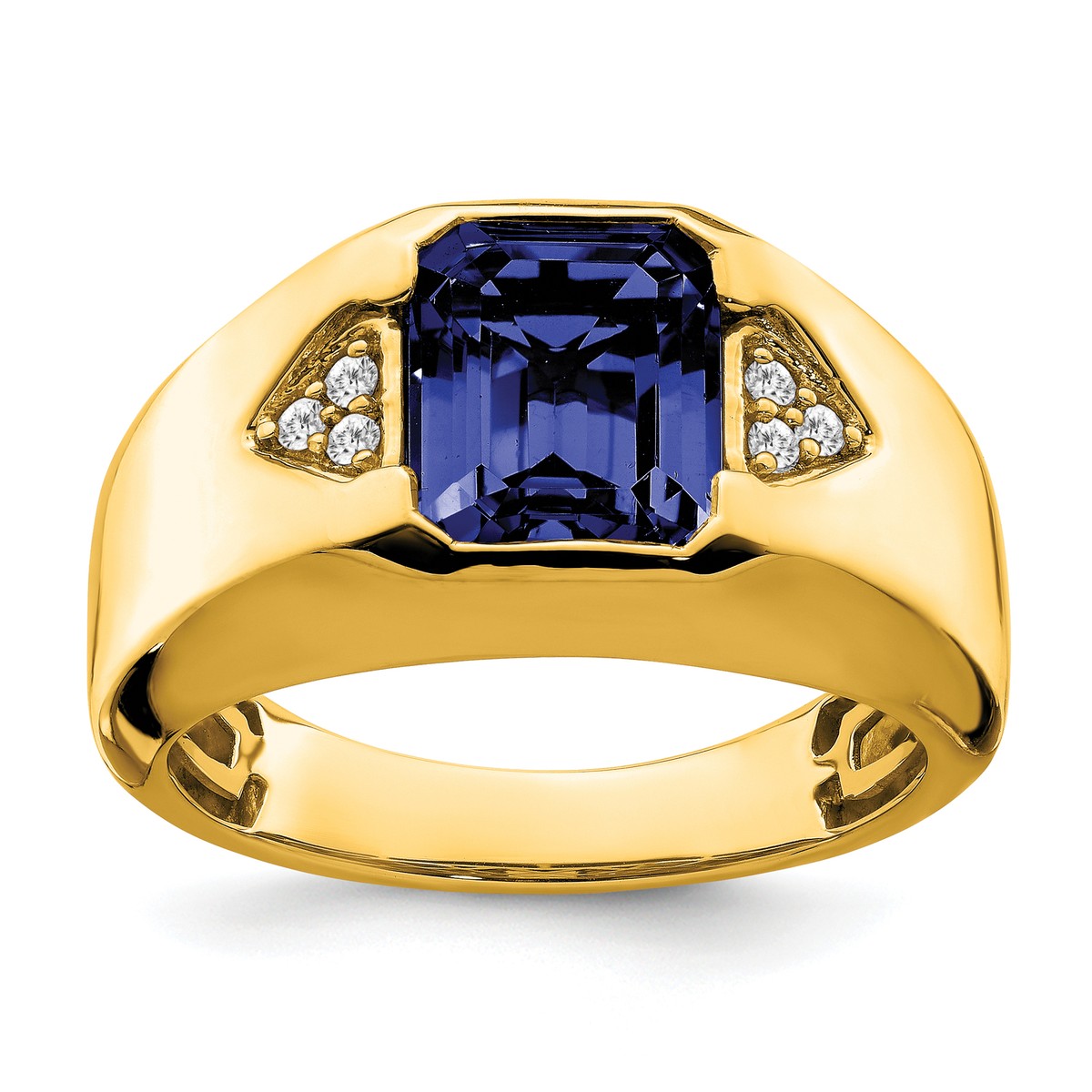 Lex & Lu 14k Yellow Gold Created Sapphire & Diamond Men's