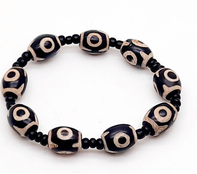 B001 Handmade unusual pattern Stone & black beaded fashion Stretch Bracelet