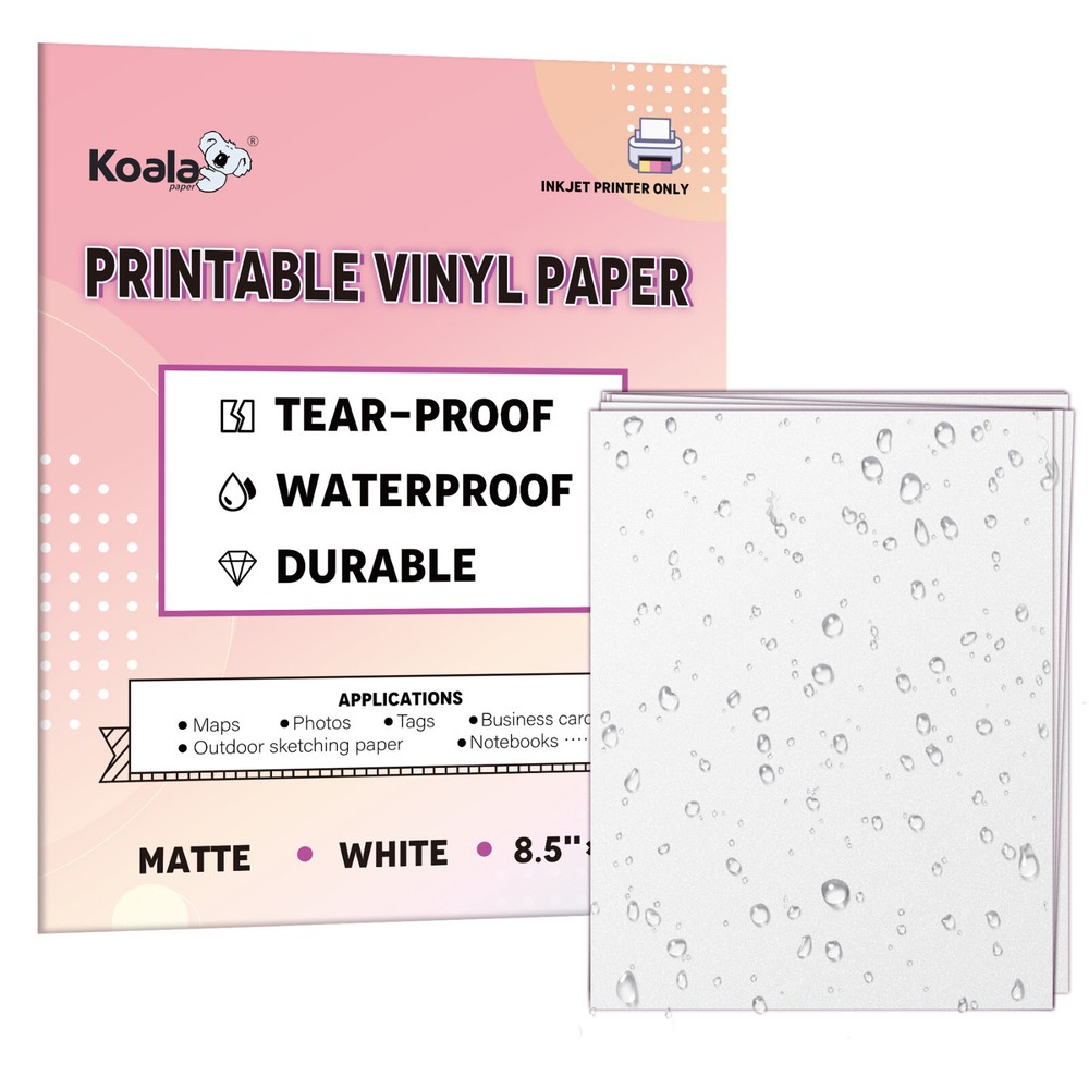 Koala Printable Waterproof Vinyl Paper 8.5x11 and 11x17 for Inkjet Laser Printers