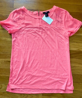H&M Womens Top Sz Small Hot Pink Mixed Material Casual Pullover Top NWT Zipper