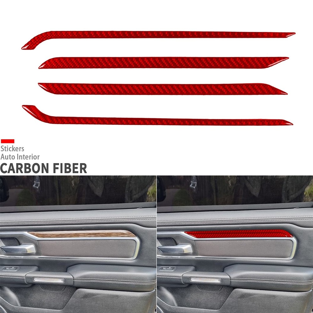 Red Carbon Fiber Interior Rear Door Panel Cover For RAM 1500 2500 3500 2019-2025