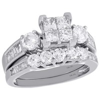 14K WeißGold Solitaire Diamant Braut Set Verlobungsring+Ehering 2 Karat