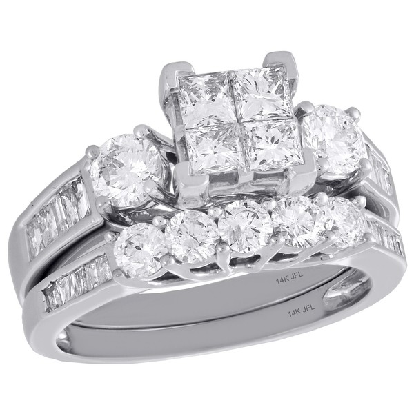 14K WeißGold Solitaire Diamant Braut Set Verlobungsring+Ehering 2 Karat-image