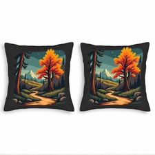 Set of 2 18x18in Throw Pillow Covers - Autumn Forest Landscape Design