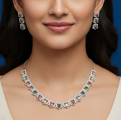 NECKLACE Gold Filed LAB-GROWN Diamond/Ruby/Emerald/Saphire CUT/ PREMIUM Set UK/S