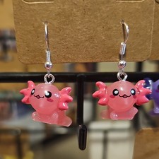 Handcrafted Pink Resin Axolotl Dangle Earrings Animal Theme Hook Women Lobe