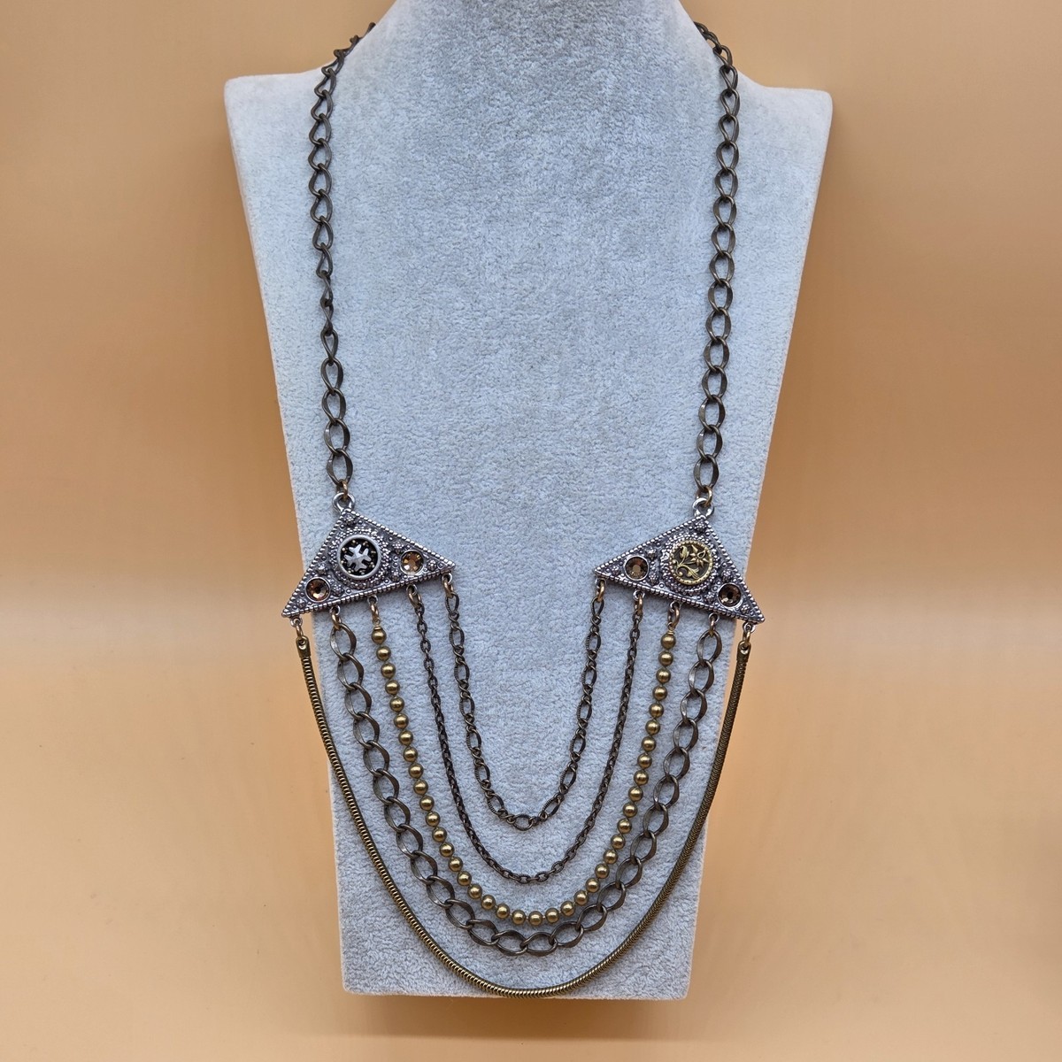 Grandmother's Buttons Multi Strands Chain Statement Necklace View 2
