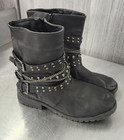 Size 11 Women's Torrid Black Strap Stud Skull Moto Biker Boots