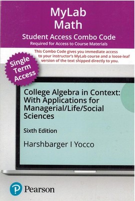 MyLab Math Student Access Combo Code for College Algebra in Context: w/Applicati