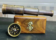Schatulle Holz Messing Kompass Teleskop Antik Maritim Geschenk Marine Vintage...