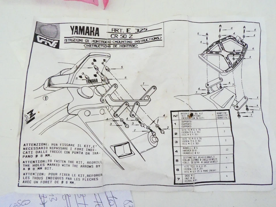 per scooter yamaha cr50z cr 50 z target adattatore piastra portapacchi givi - Immagine 2 di 4