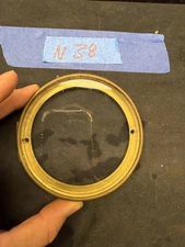 (N38) Antique French Mantle Clock Back Bezel Door Part Brass & Beveled Glass