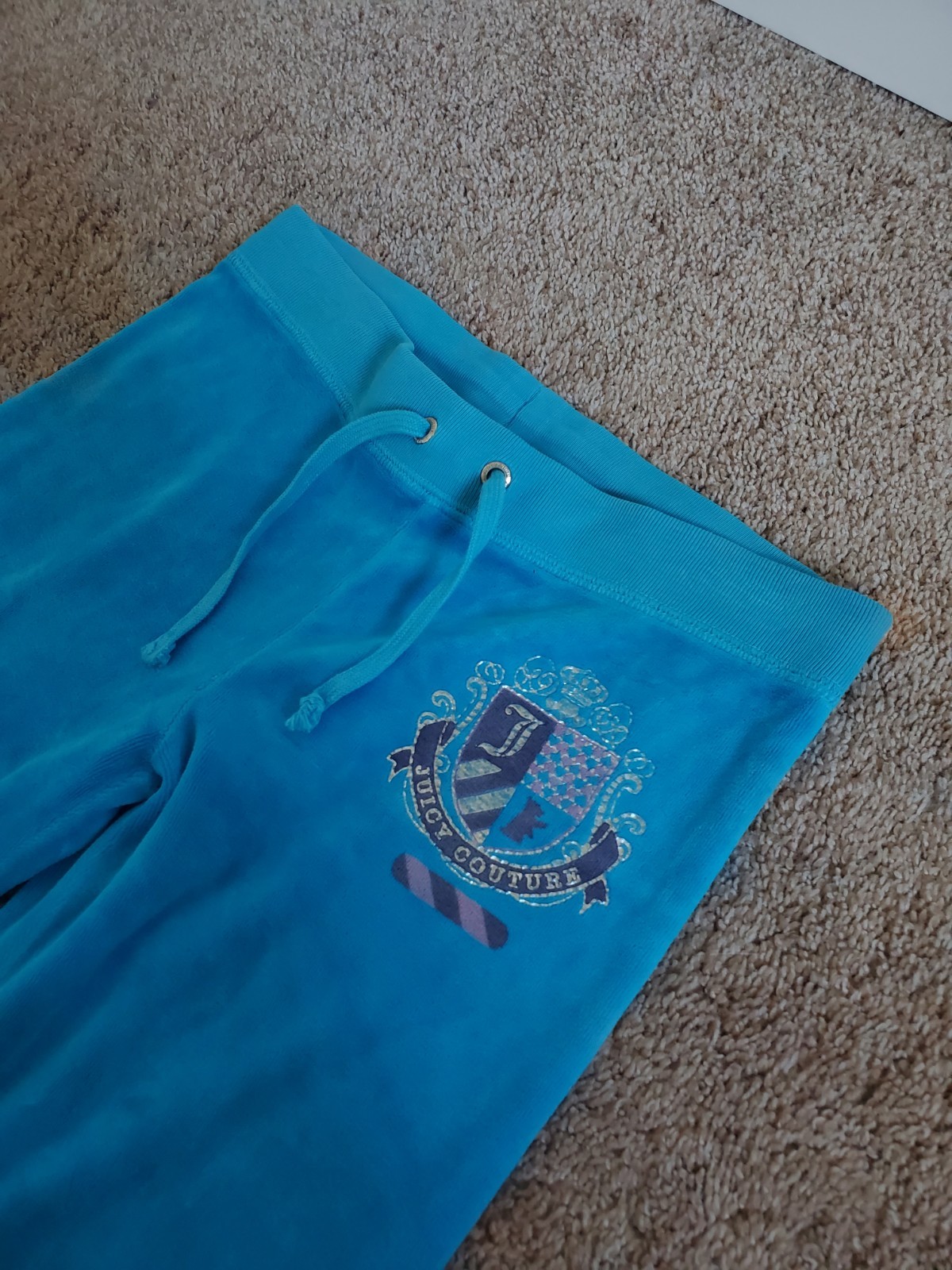 Vintage Juicy Couture Pants Teal Blue Youth Girls Size 7 Velour Y2K Rare image 3