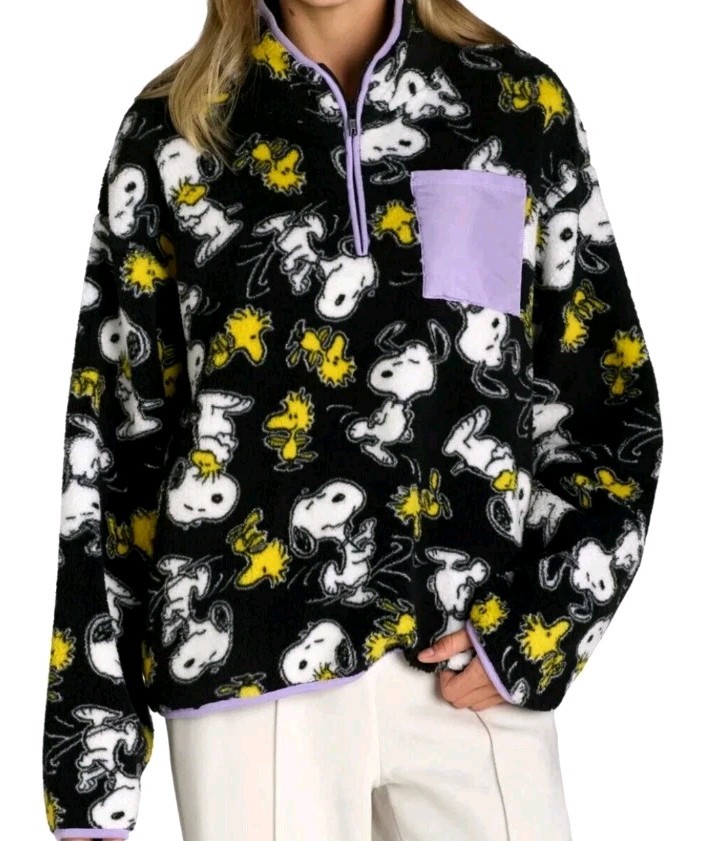 Peanuts Snoopy Sherpa Sweatshirt Jacket Winter Pullover Quarter