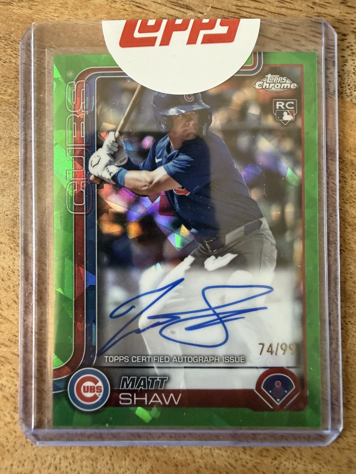 2025 Topps Chrome Sapphire Matt Shaw RC GREEN AUTO /99 Cubs