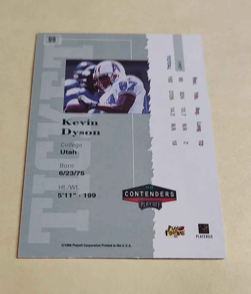 1998 Playoff Contenders Rookie Ticket auto #99 Kevin Dyson Oilers RC - Image 2 of 2