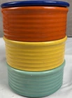 Vintage Bauer Ringware Stacked Refrigerator Bowls Red Yellow Green