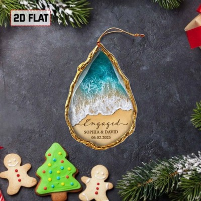 Personalized Engaged Ornament 2025 Beach Engagement Custom Name Ocean Xmas Gift