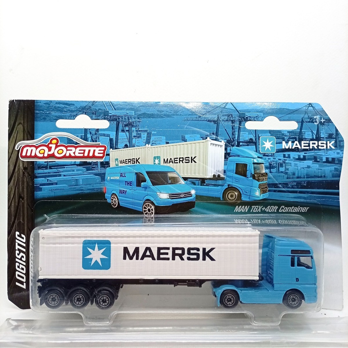 Majorette Maersk Truck Man TGX Blue + 40ft White Container 1/87 7