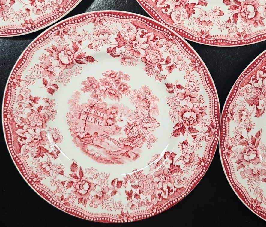 (5) Royal Staffordshire Tonquin Red Pink Bread Plates Set Vintage Cliff MCM Lot