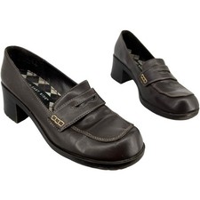 VTG y2k Womens Brown Lower East Side Penny Loafer Chunky Platform Block Heels 8M