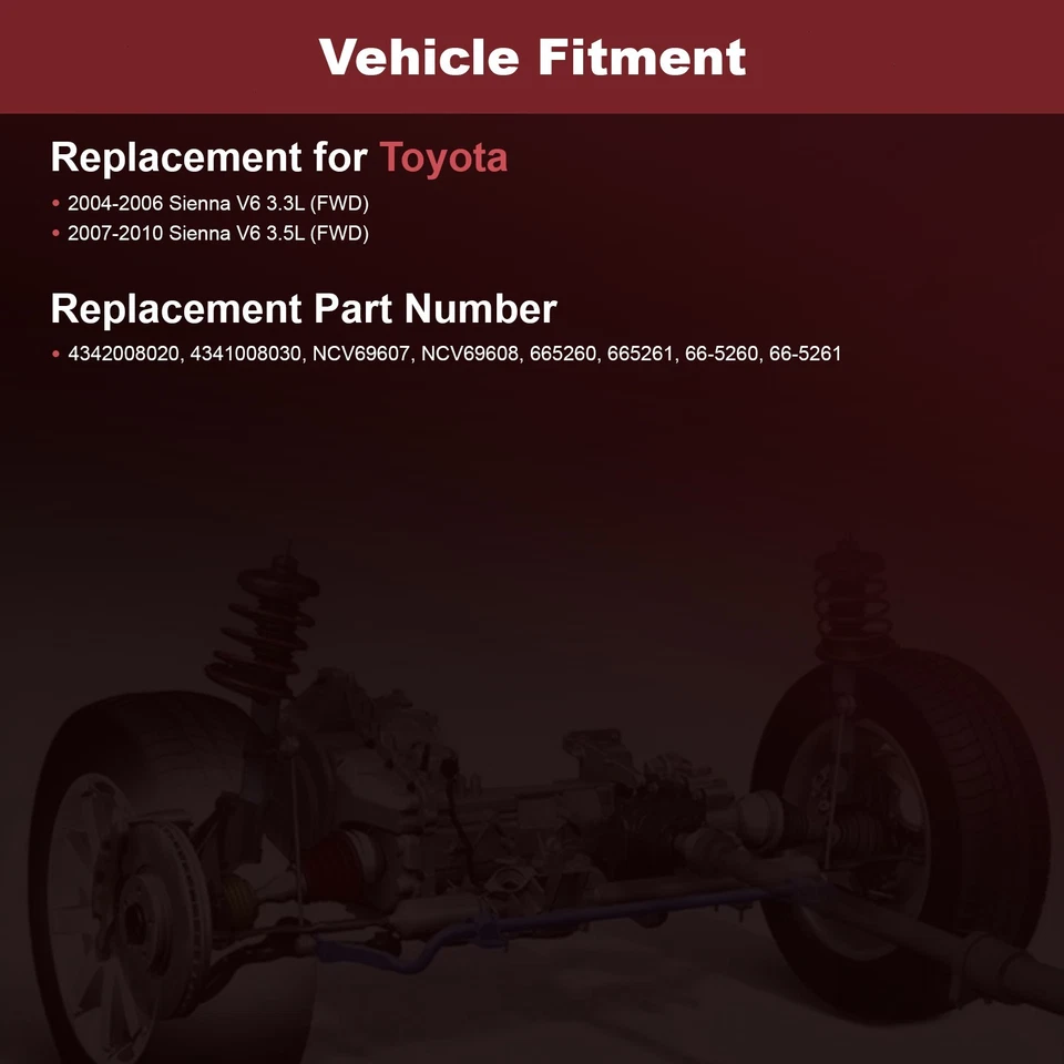 Pair Front CV Axle Shaft for 2004 05 2006 2007 2008 2009 2010 Toyota Sienna 2WD - Image 2 of 4