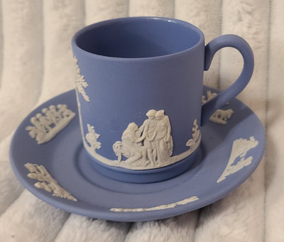 ウエッジウッド  FRANCES ＆ FRANCES BLUE Wedgwood Blue Jasperware Demitasse Cup & Saucer Coffee Espresso