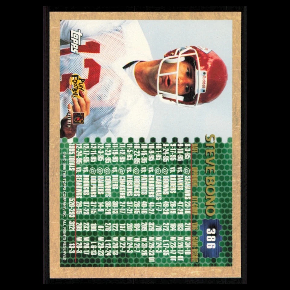 Steve Bono #386 1996 Topps Kansas City Chiefs Football Card NFL NM - Image 2 of 3