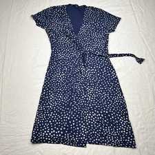 Original Nicole Miller Rayon Blue Polka Dot Faux Wrap Dress Large