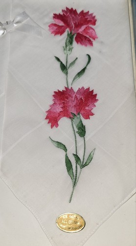 Vintage Pink & Blue Floral Embroidered Cotton Handkerchiefs from Switzerland NIB - Picture 6 of 6