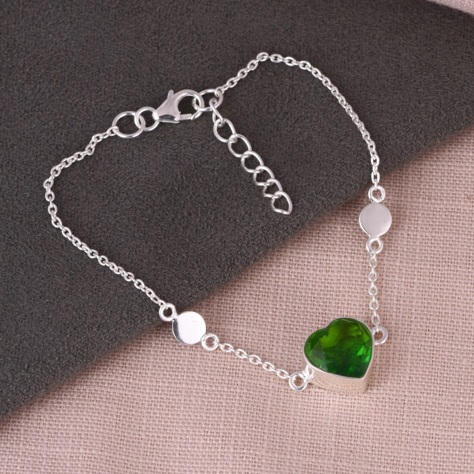 CHROME HEARTS Bracciale Cuore Cromato Diopside Gemma Argento 925 per Fidanzata Regalo Gioielli