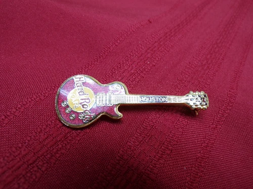 HARD ROCK CAFE HOUSTON RED GIBSON LES PAUL GUITAR GOLD TONE METAL PIN