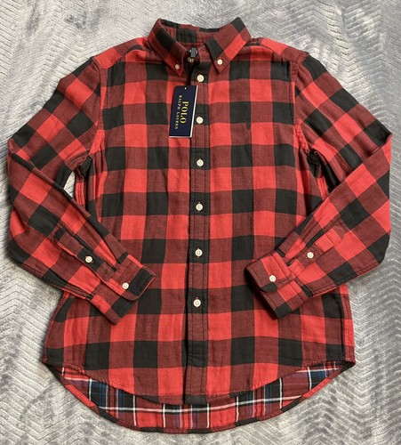 Polo Ralph Lauren Shirt Medium Boys NWT Double Woven Red Black Buffalo Plaid