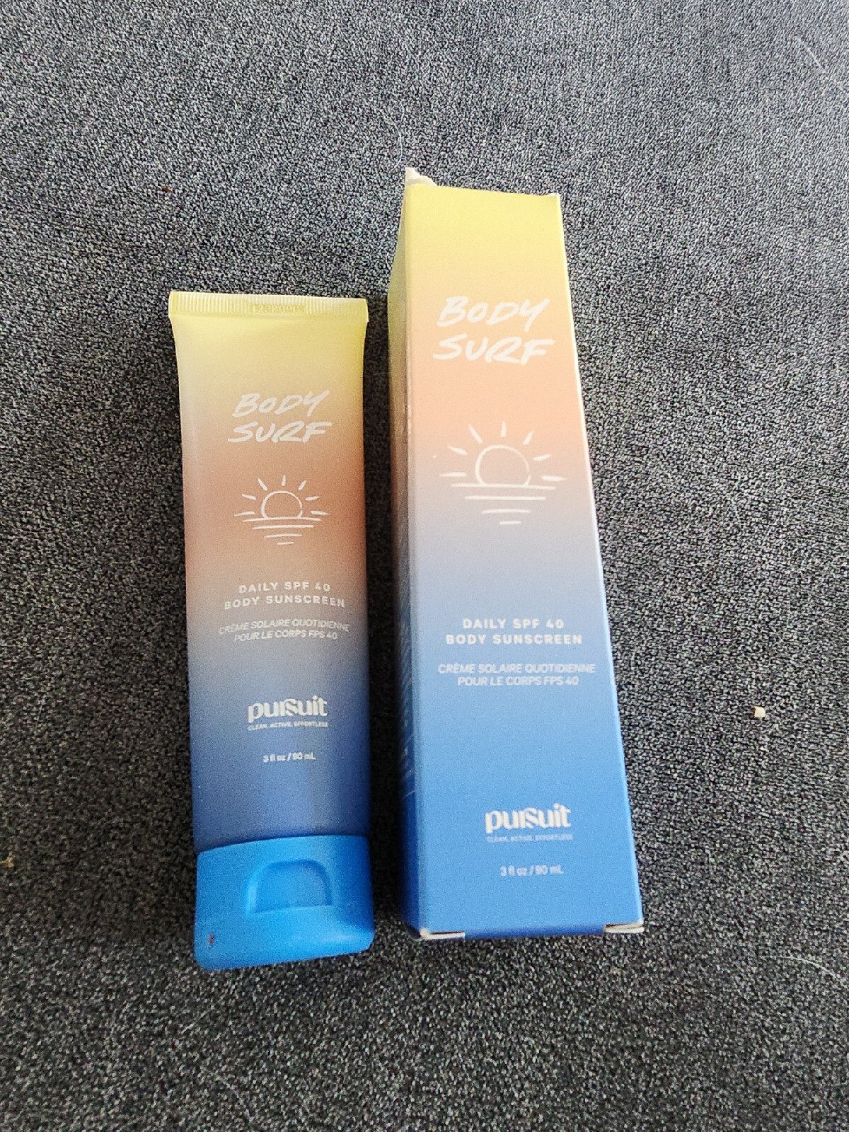 Nuevo en caja Pursuit Body Surf Diario FPS 40 Protector solar 3 oz/90 ml Tamaño completo Protección solar