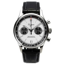 Sugess Chrono Panda Meccanico Pelle Acciaio Bianco Vintage Orologio Uomo