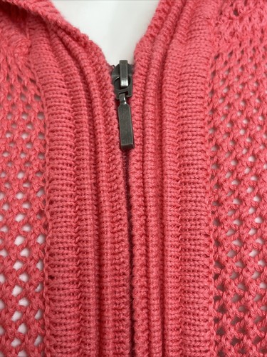 Jackyn Smith Knit Hooded Cardigan S Zip Pockets Salmon Pink Cotton See Through - Picture 6 of 15