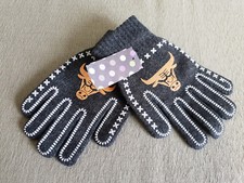 BNWT Ladies Mens Teenager Grey Bull Head Patterned Warm Knit Gloves One Size