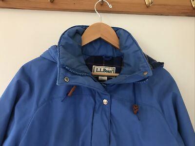 Vtg 80s LL Bean Wool Lined Blue Nylon Cotton Zip Up Winter Coat 