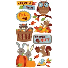 Scrapbooking Stickers Sticko Harvest Time Owl Squirrels Bunnies Fall Leaves Fun!