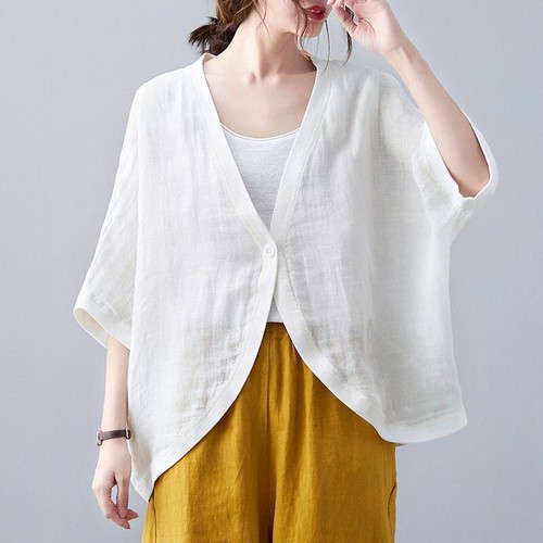 Mujeres Verano Mangas 3/4 Botones Cuello en V Chaqueta Suelta Lisa Informal Abrigos Cortos LO ÚLTIMO - Imagen 14 de 16