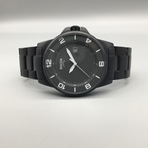 Boccia Titanium Watch Men 43mm Black Date 100M New Battery 7.25" - Picture 4 of 13
